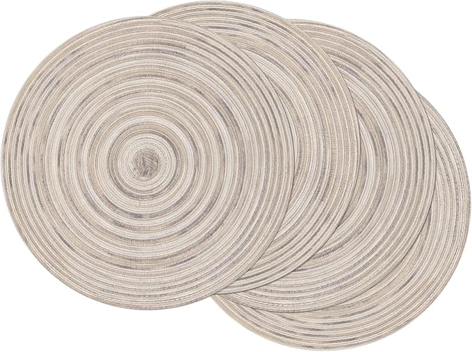 SHACOS Round Braided Placemats 15 inch Set of 4 Variegated Washable Kitchen by SHACOS
