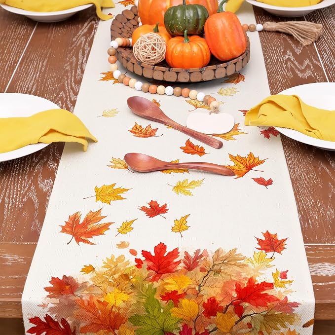 Fall Table Runner 13 x 48 Inch, Maple Leaves Autumn Farmhouse Decor - Image 6
