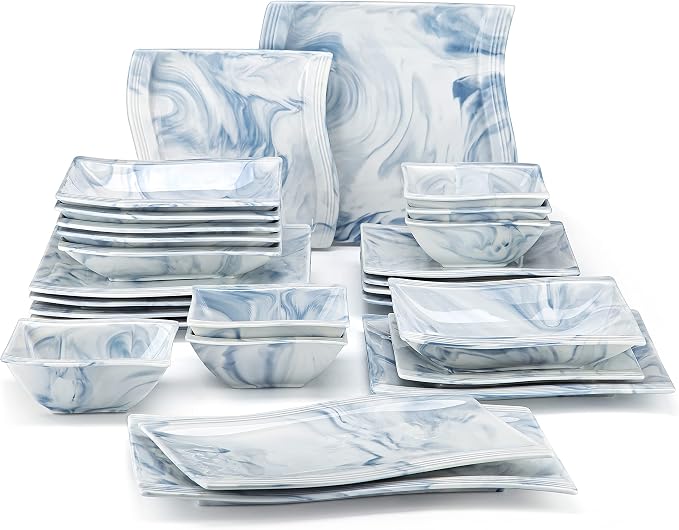 MALACASA Plates and Bowls Sets, 26 Piece Blue Dinnerware Sets by MALACASA