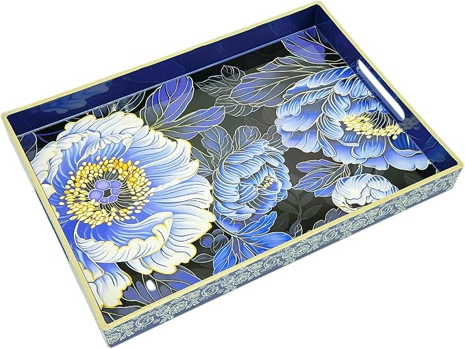 Serving Tray with Handles, 15.7 * 11.8 inches, Plastic Ottoman Tray with by PDUHKO
