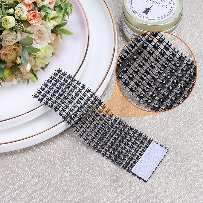 Black Napkin Rings Bulk Set of 150pcs, Diamond Crystal Rhinestone Napkin Rings - Image 2