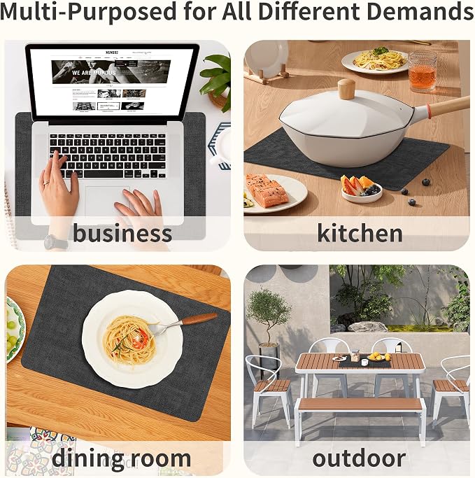 Maxpearl Faux Leather Placemats Set of 8, Dark Grey | Waterproof - Image 7