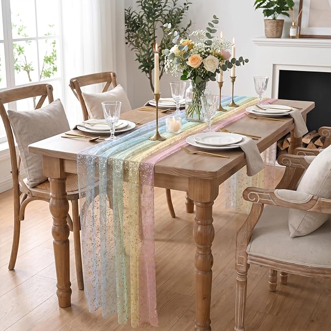 Artoid Mode 3-Pack Gold Gauze Table Runner 120 Inch 10FT, Rainbow Glitter - Image 7