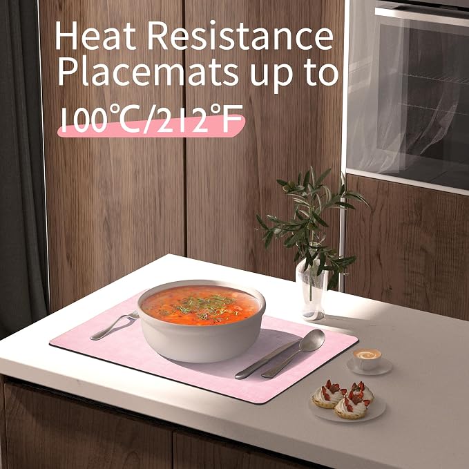 Maxpearl Faux Leather Placemats Set of 6, Light Pink | Waterproof - Image 4