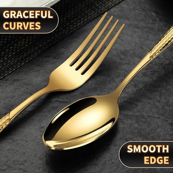 30-Piece Hammered Gold Silverware Set - Image 7