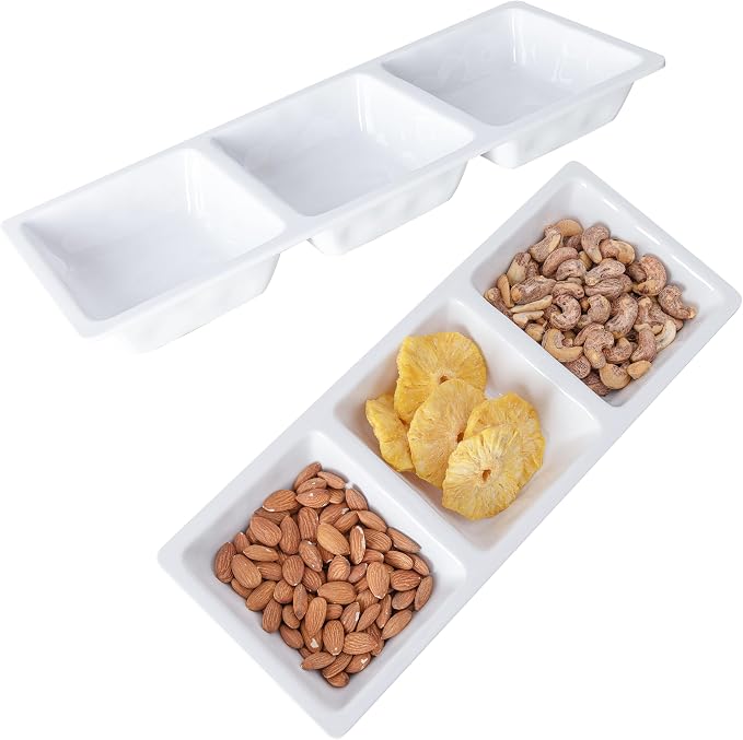 Divided Serving Tray, 14.75”x 6” Reusable 3-Section Party Platters, Condiment by ZAROCRUS
