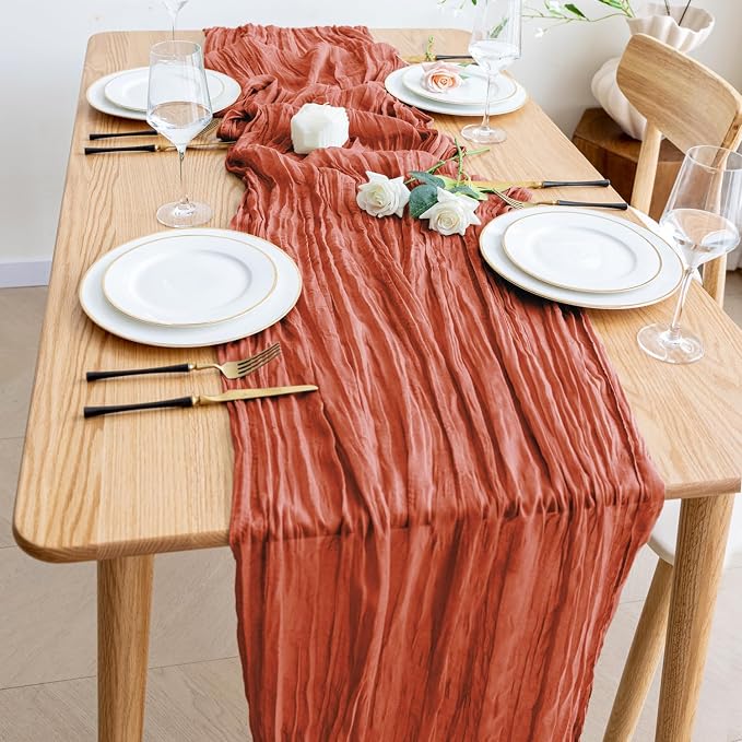 Cheesecloth Fall Table Runner Terracotta 10FT Boho Gauze, 12 Pack | 120 Inch - Image 6