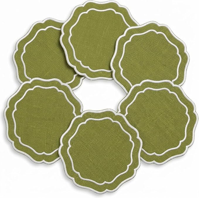 Drink Coasters Set of 6, 6x6 inch, Absorbent Linen Drink Mats by EmbroideryLinenVN