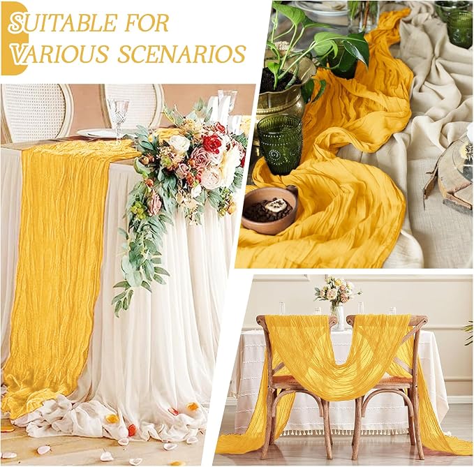 3 Pack Gold Cheesecloth Table Runner 17x108 Inch Semi Sheer Boho Gauze Cheese - Image 4