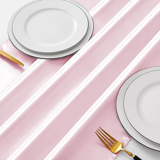 Manyshofu Blush Pink Satin Table Runner 12x108 - Image 2