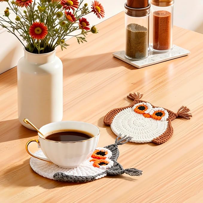 Crochet Animal Coasters, Handmade Owl Coasters - Image 5