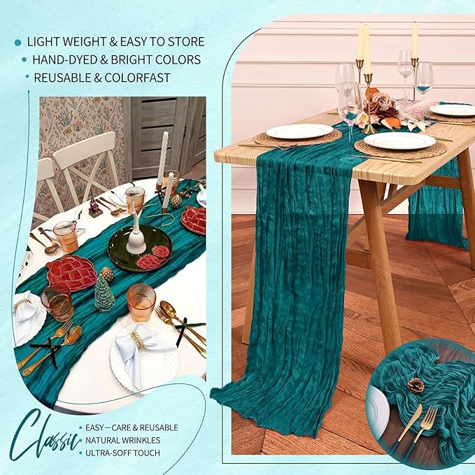 18 Pack Cheesecloth Table Runner 10FT Teal Table Runner Boho Gauze Cheese Cloth - Image 5