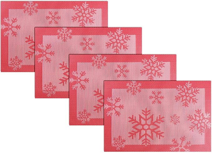 PIGCHCY Christmas Placemats Snowflake Woven Heat Resistant Placemats Washable by PIGCHCY
