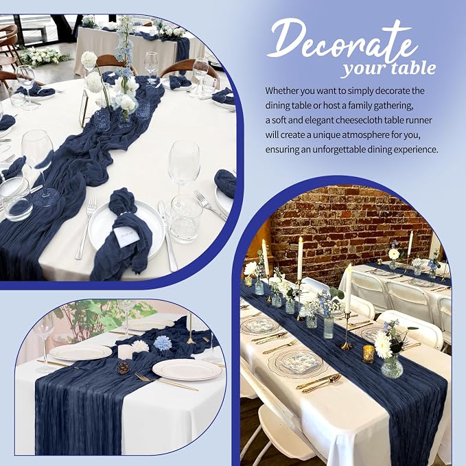 Pesonlook Cheesecloth Table Runner Navy Blue, 10 Pack 17.7x108 inch, Long | - Image 4