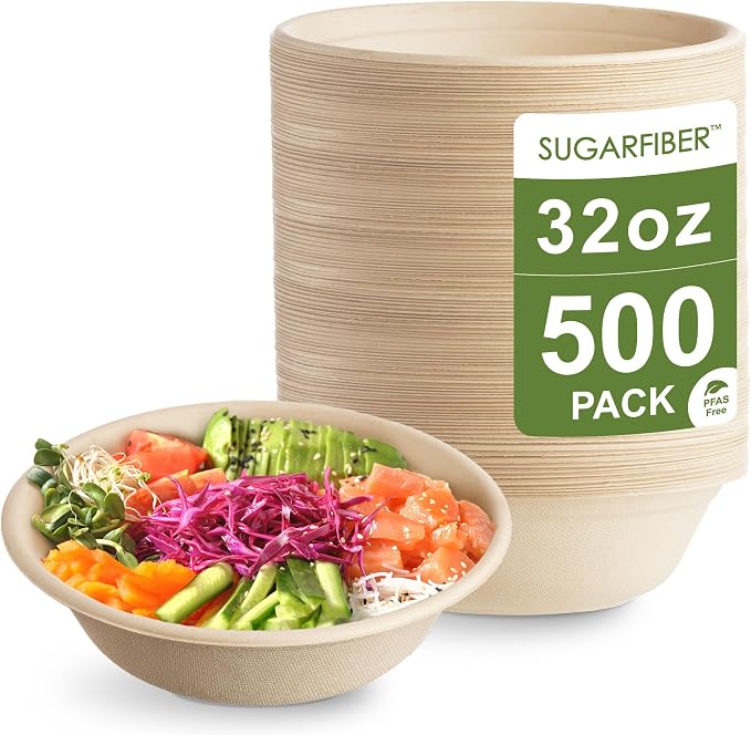 32oz Compostable Paper Bowls Disposable Round Natural Soup Bowls, Biodegradable by HarvestPackGOURMETSHOWCASE
