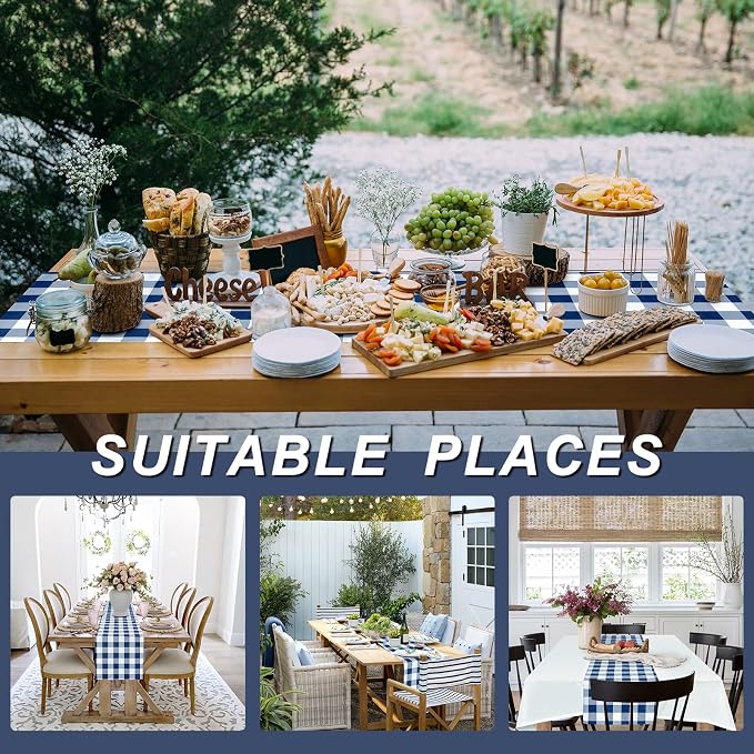 Buffalo Plaid Table Runner Navy Blue and White 14W x 60L, 1 Piece | Waterproof - Image 6