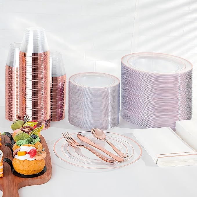 GATHER 350PCS Clear Rose Gold Plastic Plates - Image 8