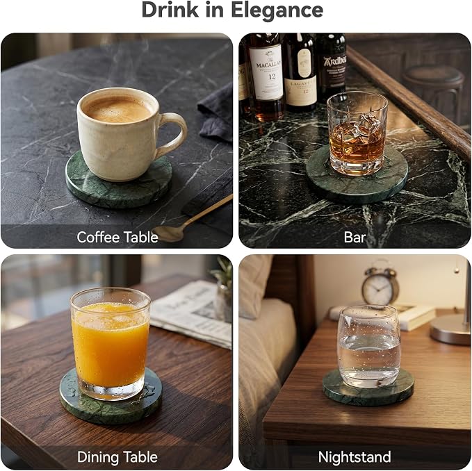 Dark Green Marble Coasters Set of 4, Modern Luxury Drink Coaster - Image 7