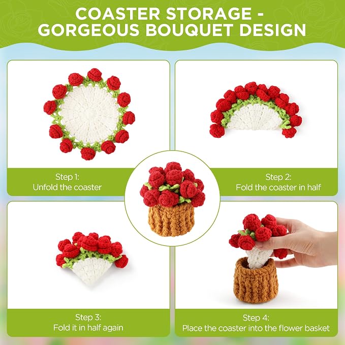 Crochet Flower Coasters, Handmade Bouquet Coasters - Image 4