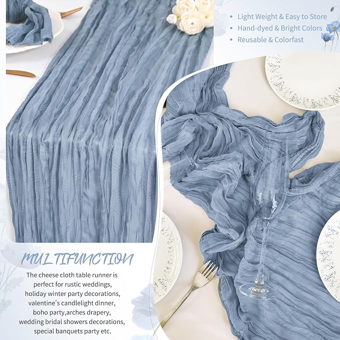 Showgeous 30 Pack Dusty Blue Cheesecloth Table Runner, 17 x 108 Inches | Boho - Image 5