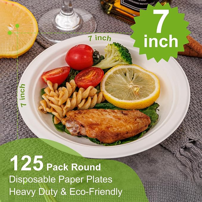 WELLIFE 7 Inch Paper Plates 125-Pack Small Dessert Paper Plates Bulk | 100% - Image 2