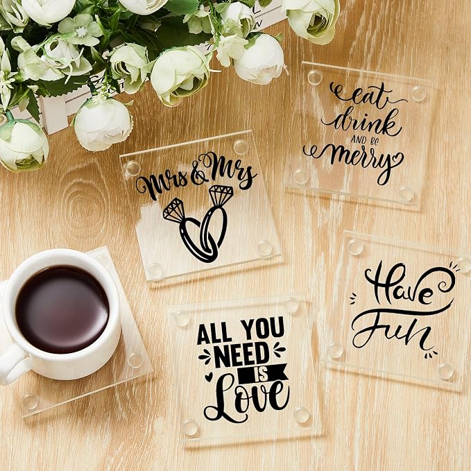 Set of 12 Clear DIY Glass Drink Coaster 3.5 Inch Crystal Coasters Decorative - Image 4