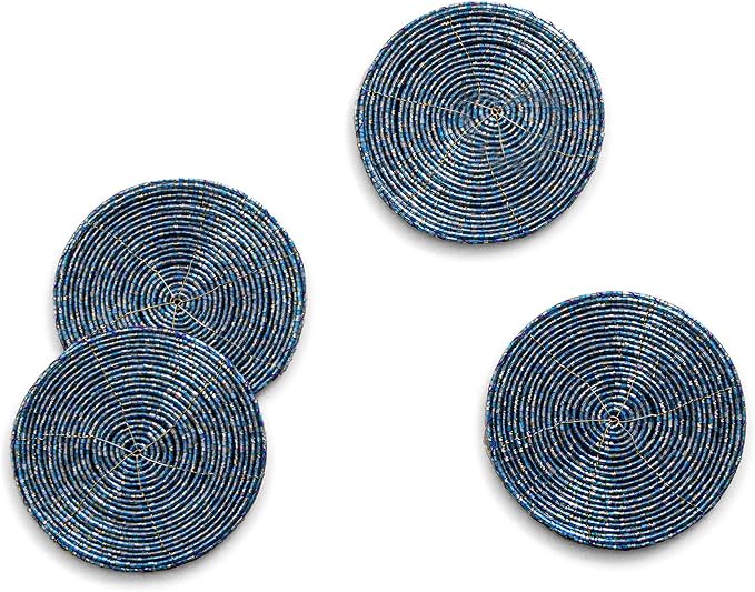 Handmade Beaded Coasters, Glass Bead Coasters in Light Blue, Coffee Table Décor - Image 2