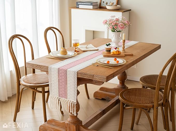 Boho Table Runner for Home Decor 12x72 Pink Fall Farmhouse Decor | 72 Inches - Image 3