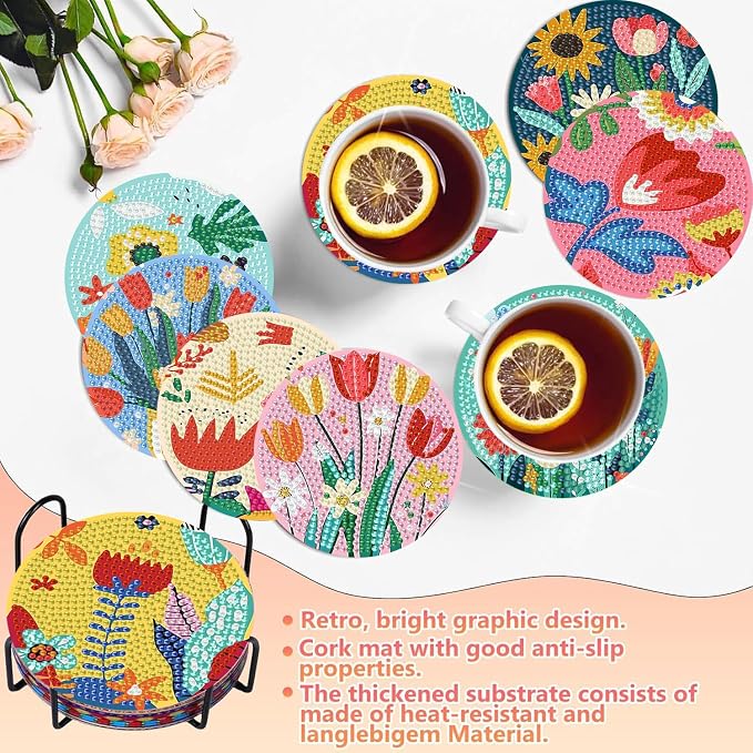 Benjenes 8PCS Flowers Diamond Art Coasters Kit - Image 5