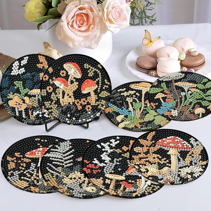 8 Pcs Mushroom Forest Diamond Art Coasters Kit - Image 4