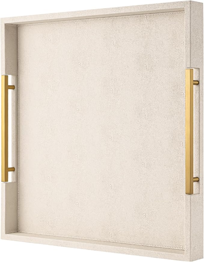 Beige Faux Leather Serving Tray by SYYSY