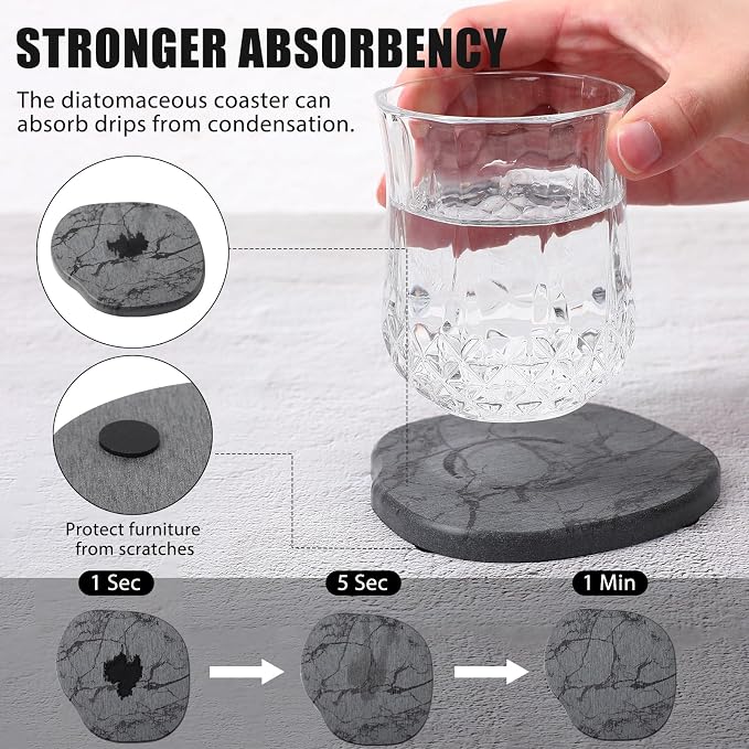 Diatomaceous Earth Coasters Set of 4，Cool Absorbent Quick-Dry Drink Coasters - Image 3