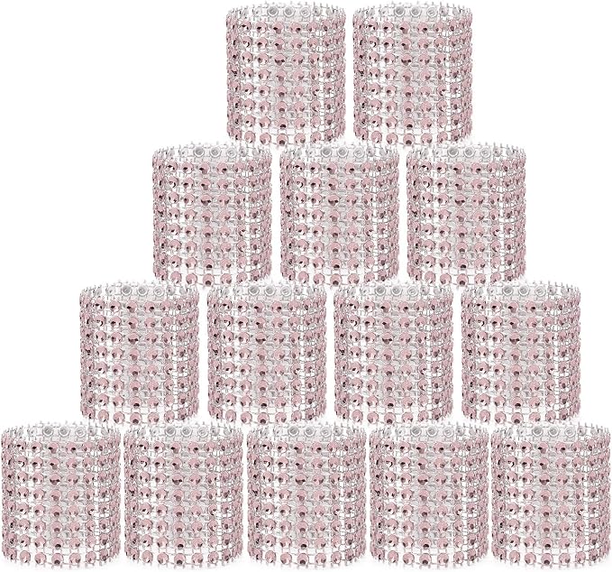 Pink Napkin Rings for Wedding Set of 150pcs, Rhinestone Diamond Crystal Napkin by Wotoban