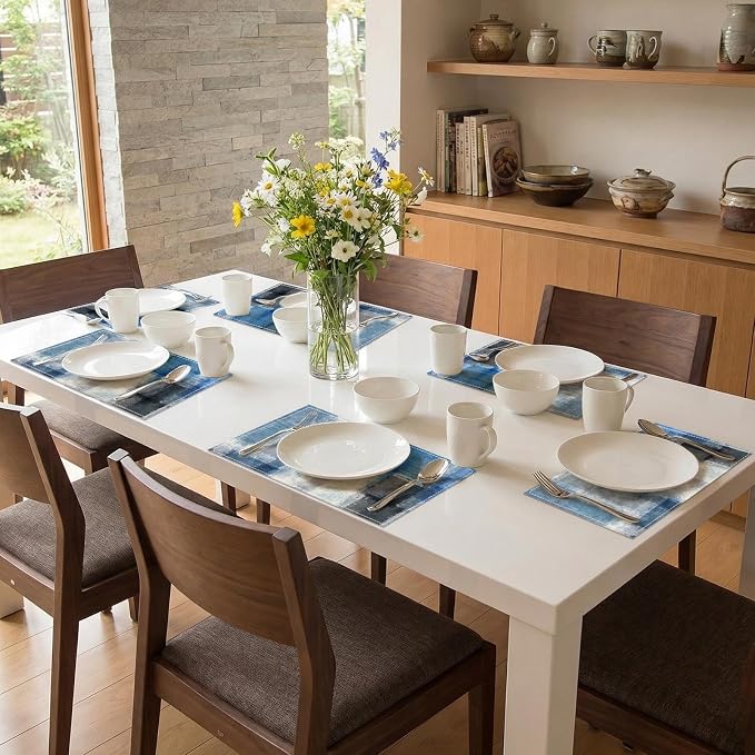 Emvency Farmhouse Placemats Set of 6, 12x18 Inch, Geometric Blue Grey | - Image 7