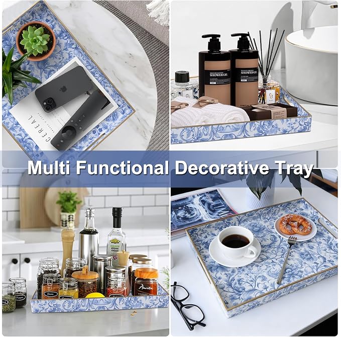 Serving Tray with Handles, 2 Pack Rectangular Plastic Tray 15.75x11.81 Inch - Image 6