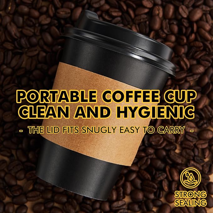 RACETOP Coffee Cups with Lids 12 oz 100 Pack, Thick Paper, Leak-Proof Lids & - Image 3