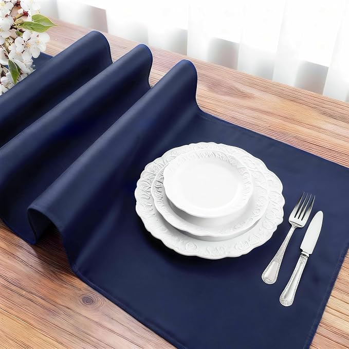 FOLINS&HOME Navy Blue Waterproof Decorative Table Runner 48 Inches Long | - Image 3