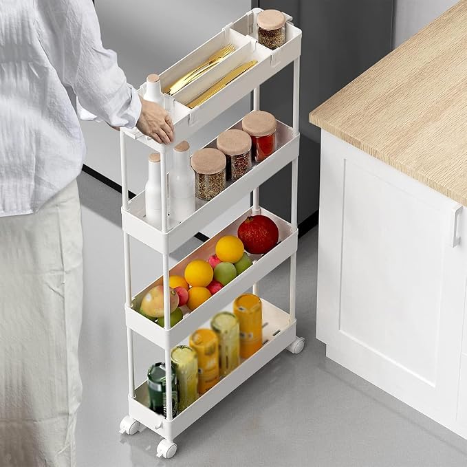 2-piece Set Slim Storage Cart 3 Tier, Bathroom Organizer Rolling Utility - Image 5