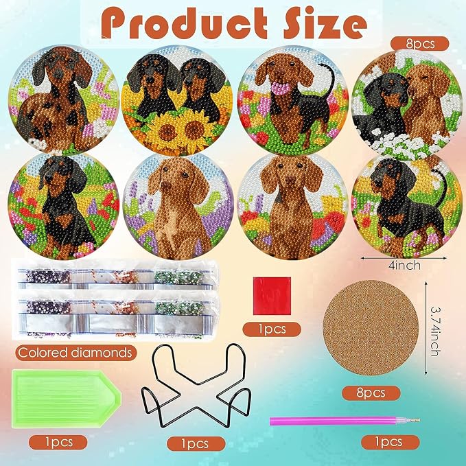 ijbnhd 8 Pcs Cute Dog Diamond Art Coasters Kits, 4x4 inch | Cute Dog Diamond - Image 3