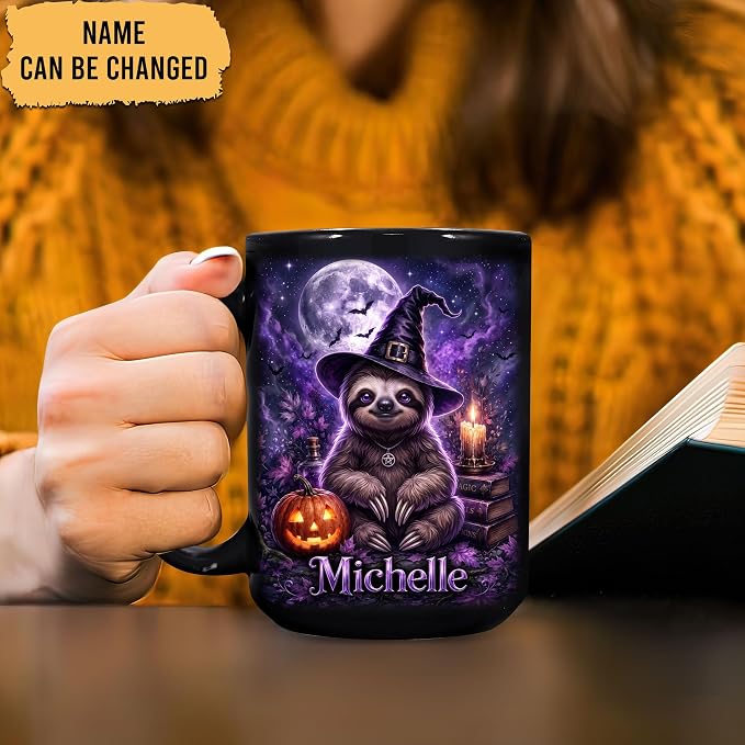 Hyturtle Personalized Halloween Sloth Mug, Custom Name Gift - Image 2