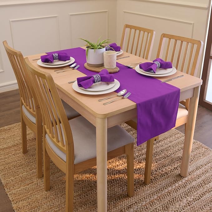 Encasa XO Table Runner, Cotton Canvas Dining Runner 13"x104" | Purple, 180 GSM - Image 2