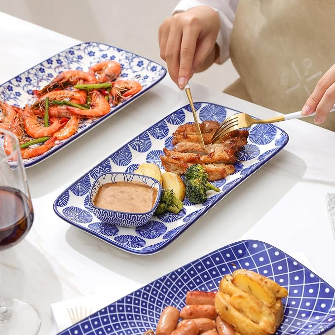 Selamica Ceramic Rectangular Serving Platters Set of 4, 12 Inch Serving - Image 5
