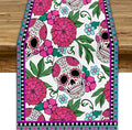 YCness Dia De Los Muertos Table Runner Red Floral Cinco De Mayo Rustic Linen by YCness