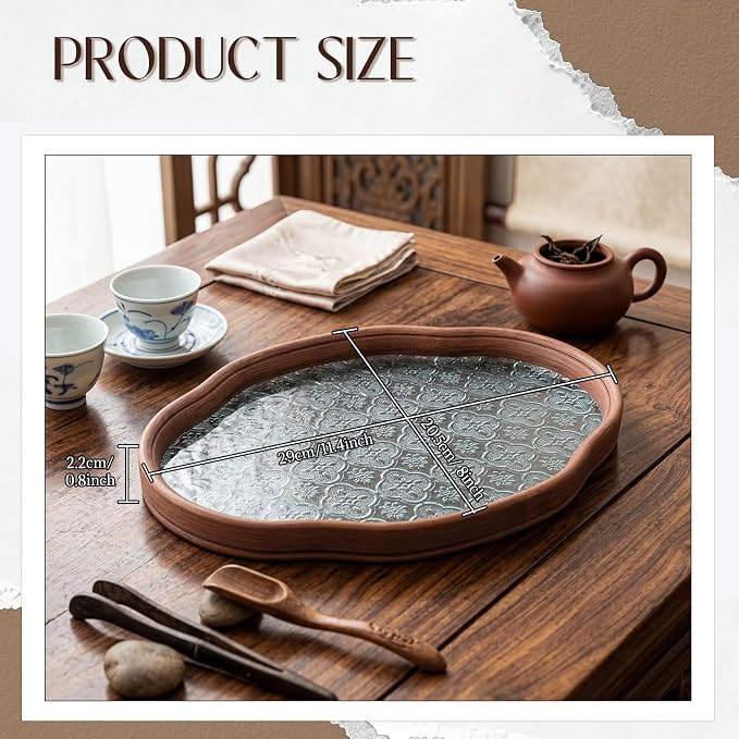 Glass Serving Tray with the Crabapple Pattern and Walnut Rectangular Serving - Image 2