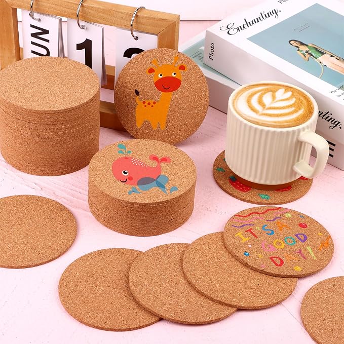 100 Pcs Cork Coasters for Drinks Thicken Blank Coasters DIY Crafts Absorbent - Image 5