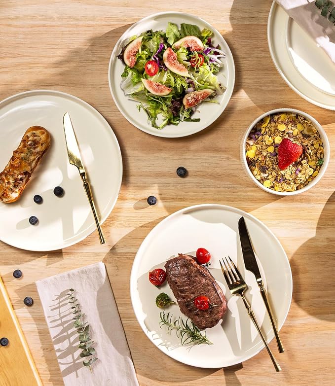 Ceramic Dinnerware Set for 4, 12-Piece Plates and Bowls Set | Lightweight - Image 3