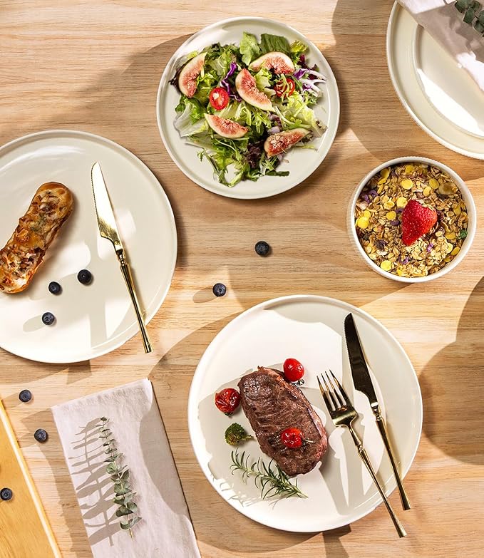 Ceramic Dinnerware Set for 4, 16-Piece Plates and Bowls Set | Lightweight - Image 3