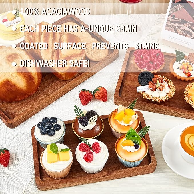 Qunclay 6 Pcs Acacia Wood Serving Trays Wooden Plates - Image 4