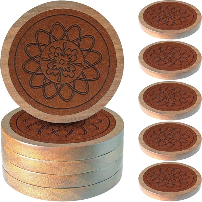 5 Pack Wood Coasters for Drinks, Minacun Absorbent Coaster Set, Drinks Coasters by Unknown