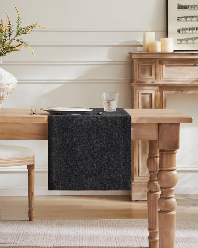 Burlap Style Farmhouse Table Runner, 14x36 Inches Black | Thick Durable Fabric - Image 2